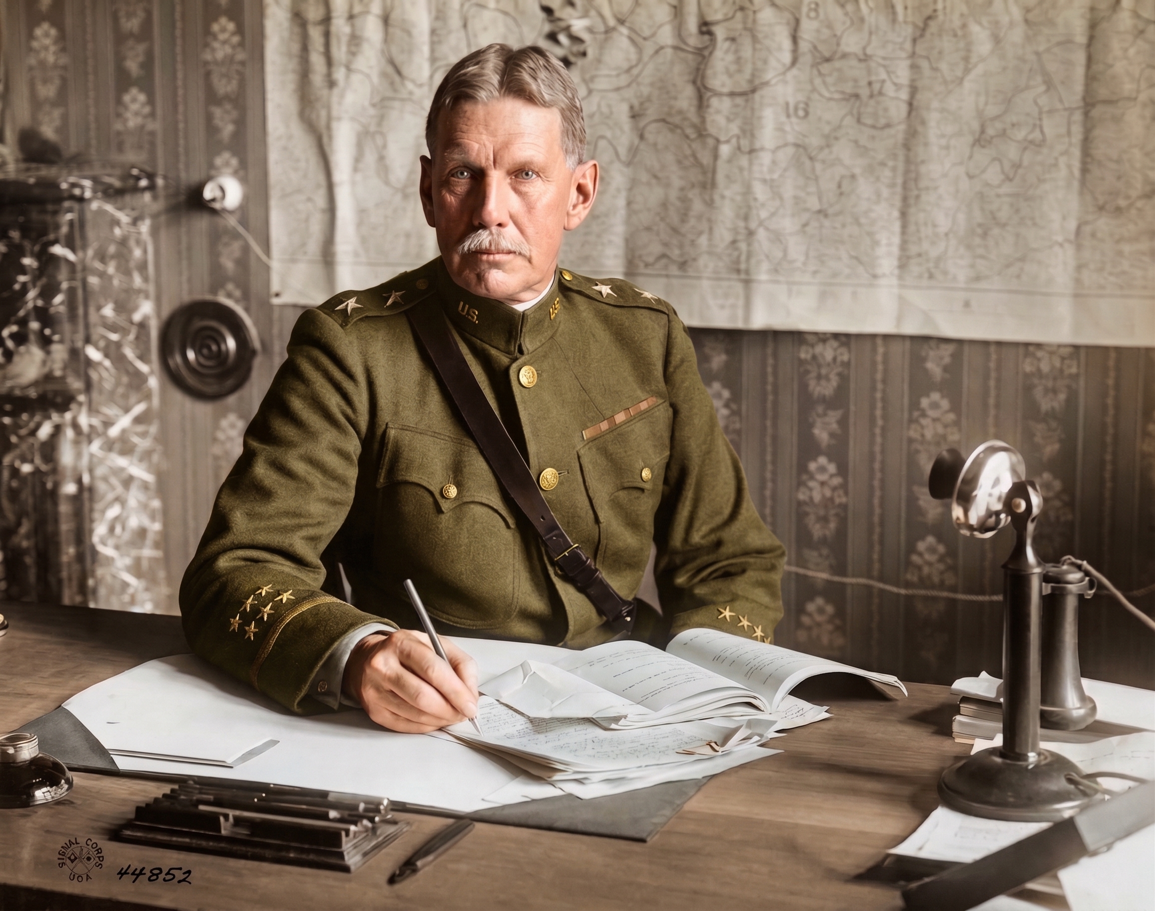 Henry Tureman Allen. Der kommandierende General der US-Truppen in Deutschland erkannte den historischen Wert der preußischen Befestigungsanlagen. Er gilt als Retter der Feste Ehrenbreitstein. Foto KI-koloriert. Quelle: Nationalarchiv und Archivverwaltung, Public domain, via Wikimedia Commons.