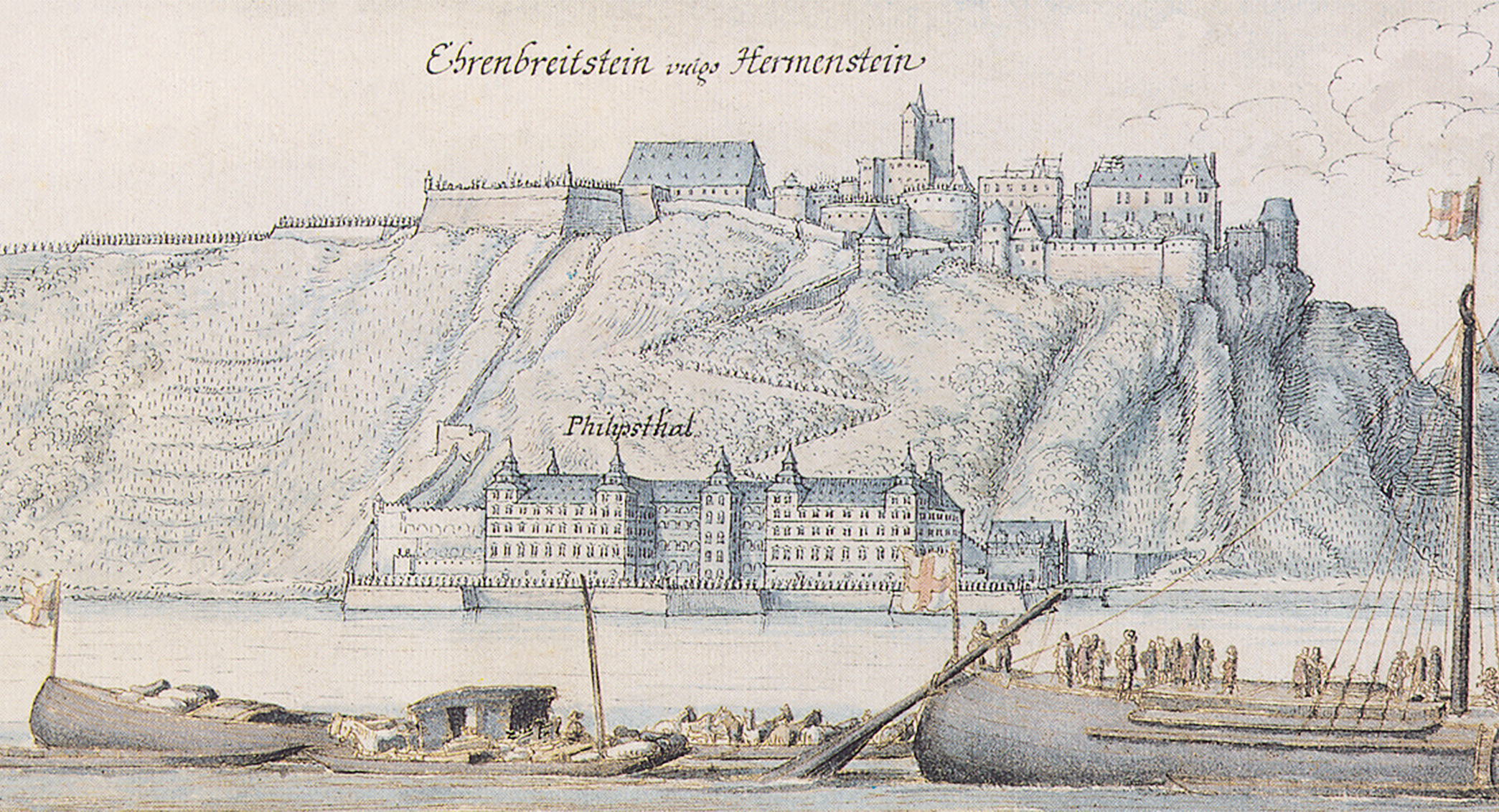 Feste Ehrenbreitstein und Philippsburg nach Wenzel Hollar.