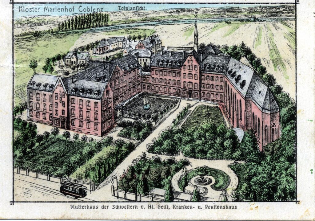 Der Marienhof zu Beginn des 20. Jahrhunderts. Undatierte Postkarte. Das Mutterhaus war 1903 bezugsfertig.