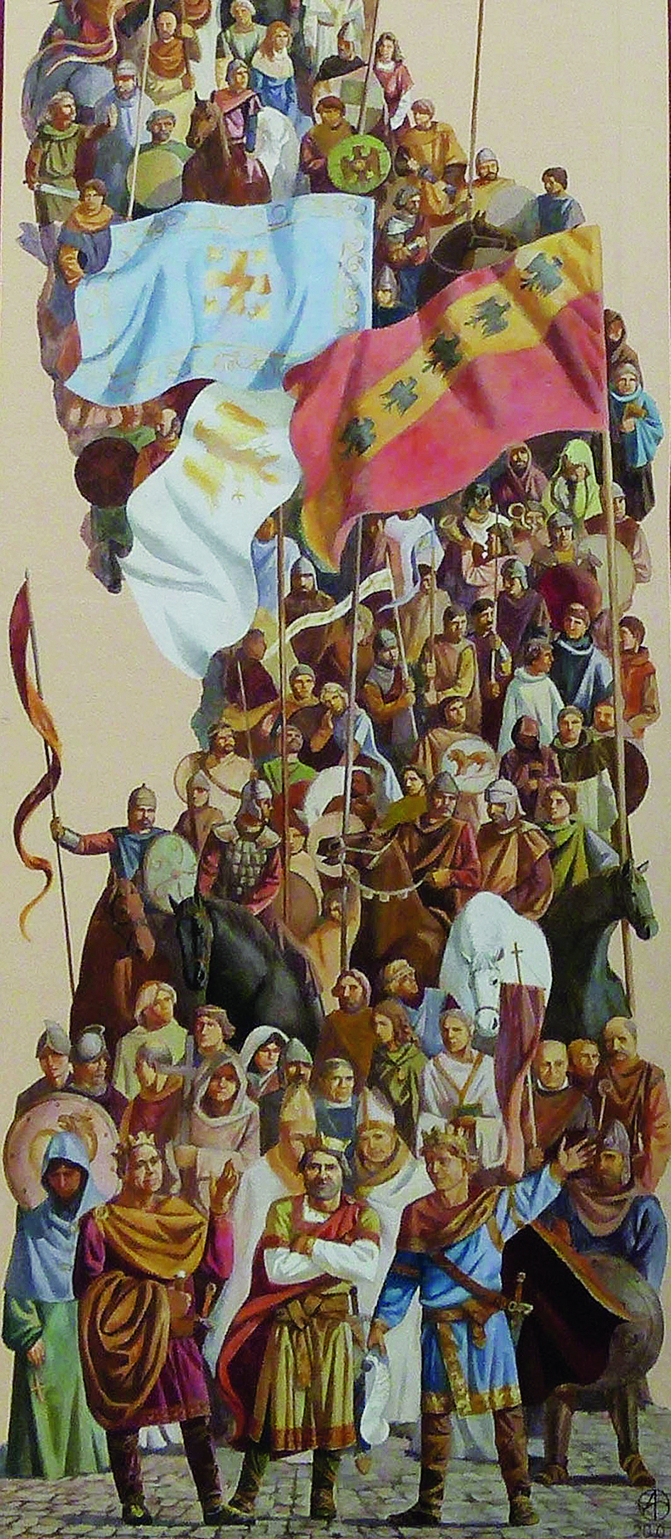 Das Treffen der Frankenkönige Karl der Kahle, Ludwig der Deutsche und Lothar II. am 1. Juni 860 hat der Koblenzer Künstler Anton Becker in einem riesigen Wandbild im „Brunnenhof Königspfalz“ festgehalten. Eigentlich befinden sich Bild und Hofname an einer falschen Stelle: Das Treffen der drei Herrscher hat mit Sicherheit im Bereich der heutigen Basilika St. Kastor stattgefunden.