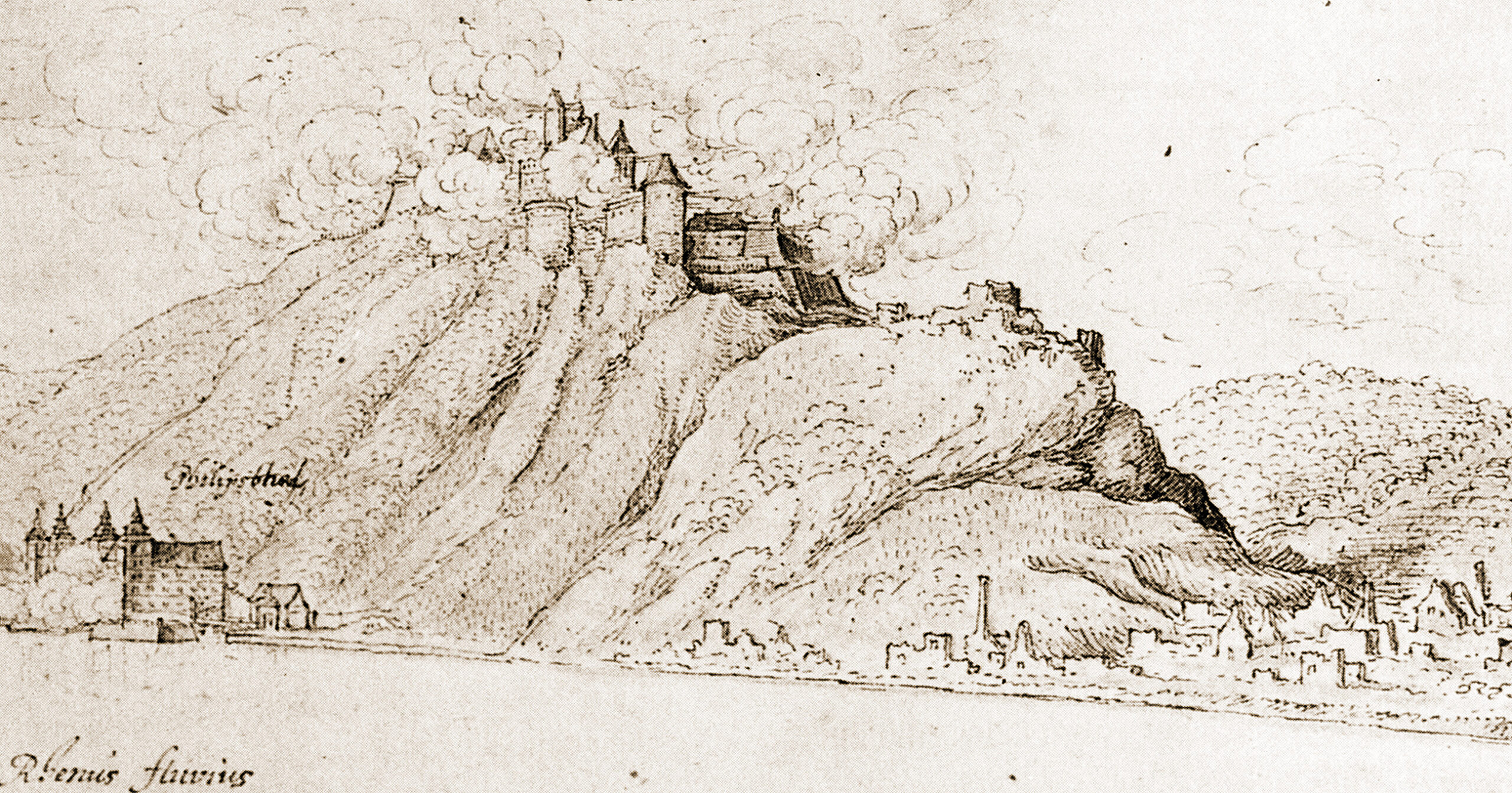 Der zeitgenössische Grafiker Wenzel Hollar hat die Gefechte um Stadt und Festung Ehrenbreitstein im Mai 1636 festgehalten. Die Philippsburg und die zerstörten Häuser sind deutlich zu erkennen.