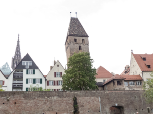 Festungsstadt Ulm. Altstadt, vom Donauufer fotografiert.