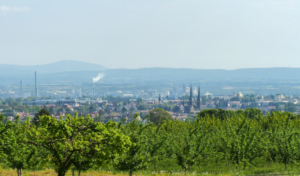 Auf dem Weg von Mainz-Finthen ins Tal. Blick auf Mainz-Gonsenheim.
